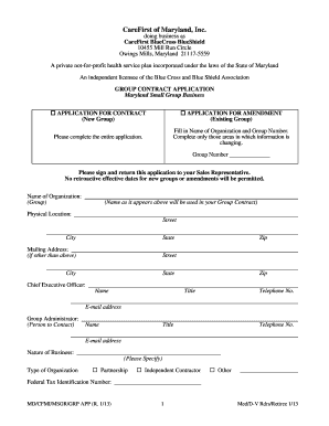Maryland Small Group Business Contract Application