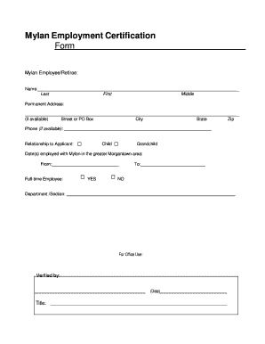 Mylan Employment Certification Form