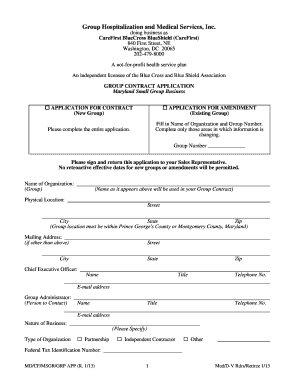 Maryland Small Group Business Contract Application