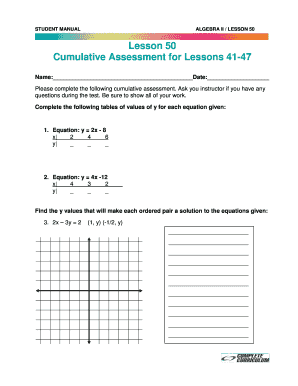 Algebra II Lesson 50 Assessment Form