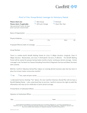 Proof of Prior Group Dental Coverage for Voluntary Dental