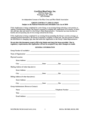 CareFirst BlueChoice Group Contract Application