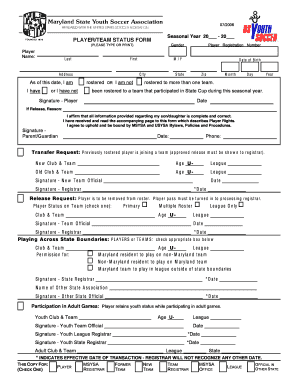 Player/Team Status Form