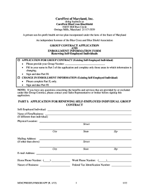 CareFirst Maryland Self-Employed Group Contract Application