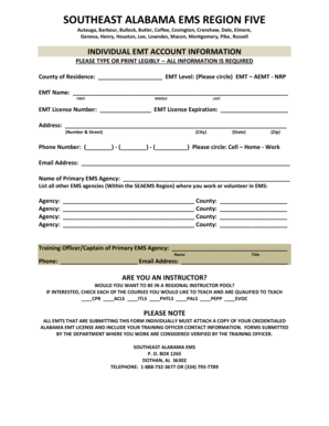 Alabama EMT Account Information Form
