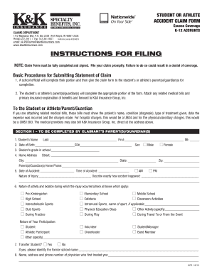 Student or Athlete Accident Claim Form