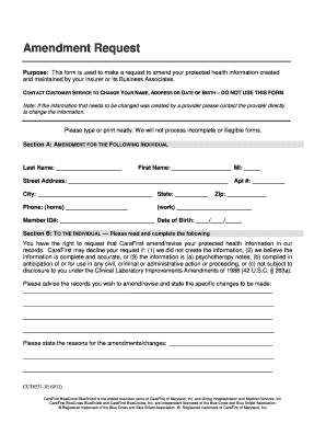 Health Information Amendment Request Form