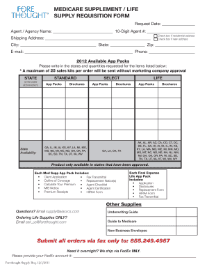 Medicare Supplement Life Supply Requisition Form