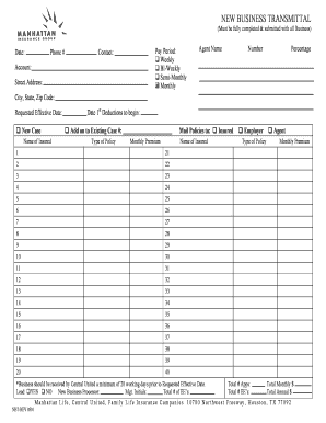 New Business Transmittal Form