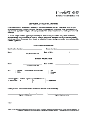 CareFirst Deductible Credit Claim Form