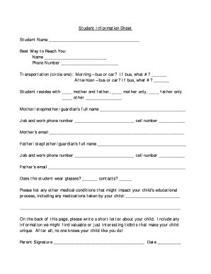 Student Information Sheet