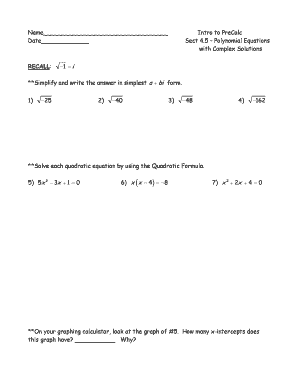 Intro to PreCalc Worksheet