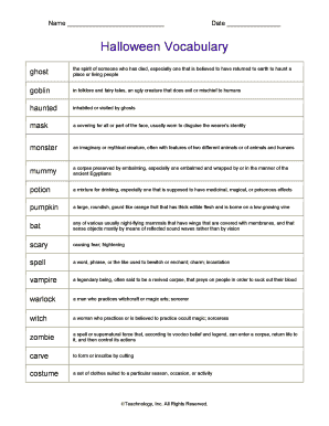 Halloween Vocabulary Worksheet