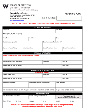 Dental Care Center Referral Form