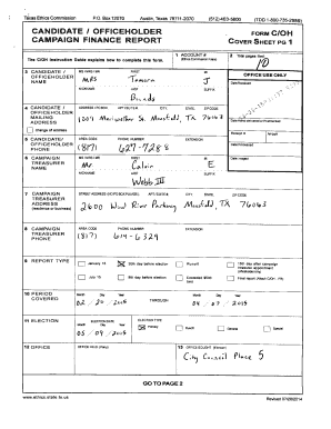 Texas Campaign Finance Report Cover Sheet