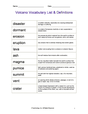Volcano Vocabulary Worksheet