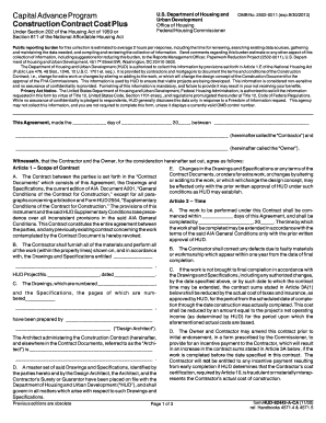 HUD Construction Contract Cost Plus Agreement