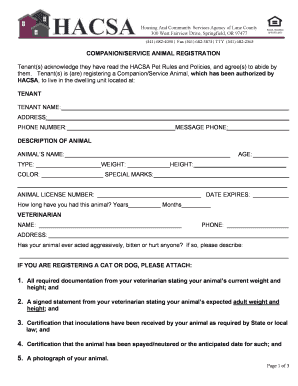 Companion Service Animal Registration Form