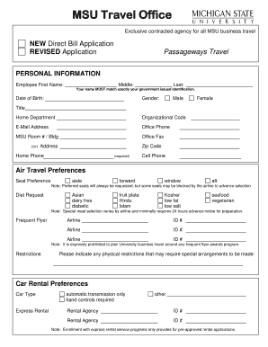 MSU Travel Office Direct Bill Application