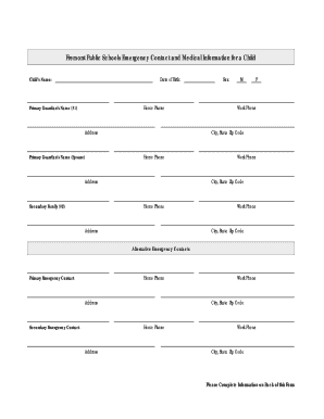 Fremont Public Schools Emergency Contact and Medical Information
