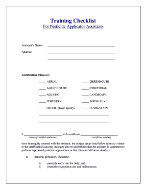 Pesticide Applicator Assistant Training Checklist