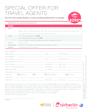 Travel Agent Special Offer Form