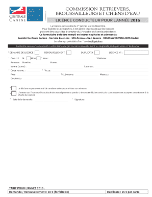 LICENCE CONDUCTEUR POUR L’ANNÉE 2016