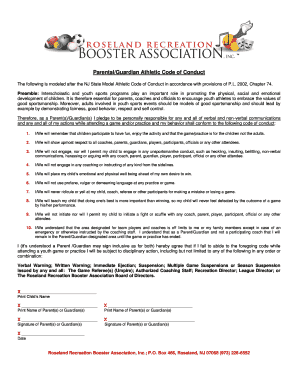 Parental Athletic Code of Conduct Agreement
