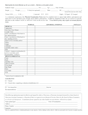 Preparticipation Physical Evaluation Form