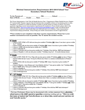 Texas School Immunization Compliance Form