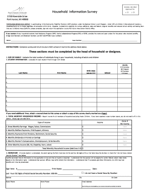 Household Information Survey for School Lunch Program