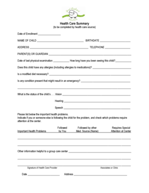 Health Care Summary Form