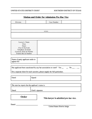 Motion and Order for Admission Pro Hac Vice