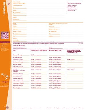 Sanquin Drug Concentration and IgG Measurement Form