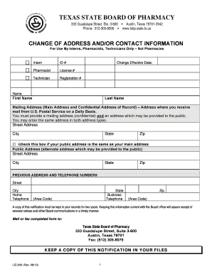 Texas Pharmacist Address Change Form