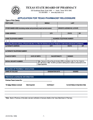 Texas Pharmacist Relicensure Application