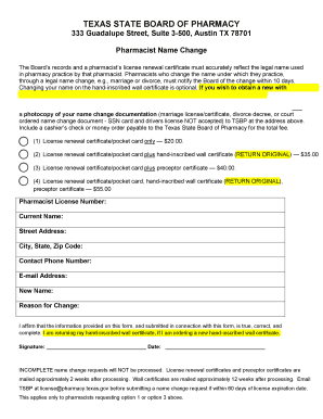 Texas Pharmacist Name Change Form