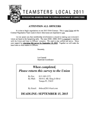 Teamsters 2015-2016 Contract Survey