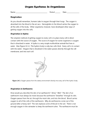 Organ Systems in Organisms Worksheet