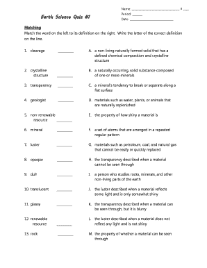 Earth Science Quiz #1