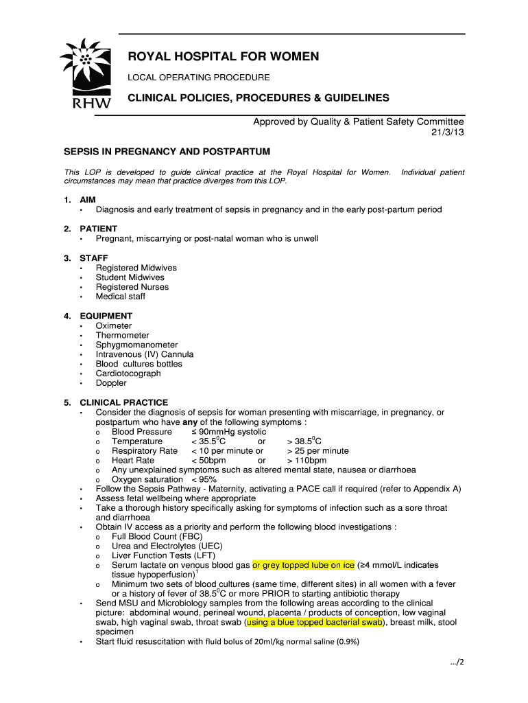 Fillable Online SEPSIS IN PREGNANCY AND POSTPARTUM Fax Email Print ...