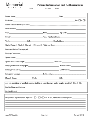 Patient Information and Authorizations Form