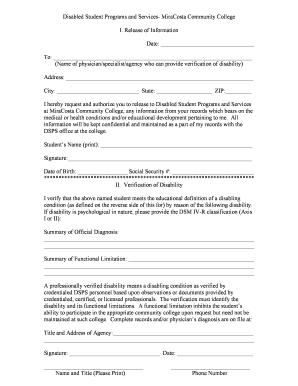 Disabled Student Programs Authorization Form