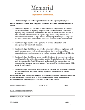 Memorial Health Employee Information Acknowledgment