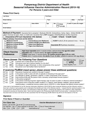 Seasonal Influenza Vaccine Administration Record