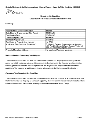 Iso sop template - Ontario Ministry of the Environment and Climate Change Record of Site Condition # 219168 Record of Site Condition Under Part XV