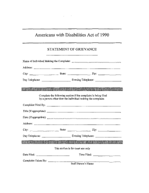 Americans with Disabilities Act Grievance Form