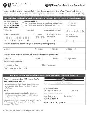 Formulario de inscripción para el plan Blue Cross Medicare AdvantageSM para individuos
