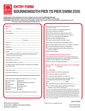 Bournemouth Pier to Pier Swim Entry Form