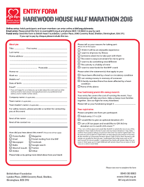 ENTRY FORM HAREWOOD HOUSE HALF MARATHON 2016